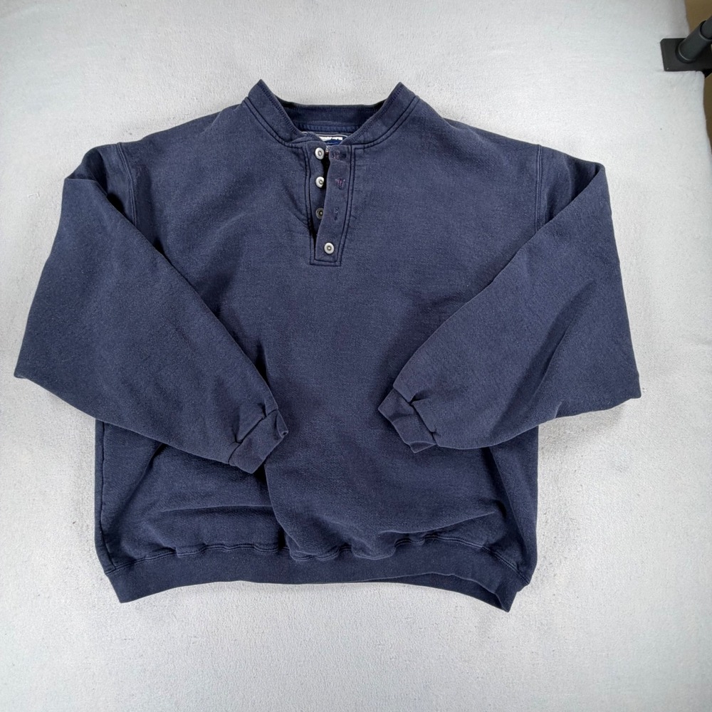 LL Bean Men's XL Navy Snap Henley Sweatshirt Made USA Russell Athletic Pullover